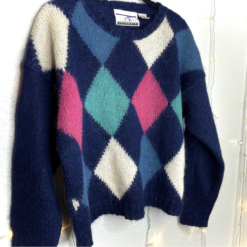 Lux Vintage Mohair Blend Fuzzy Thick Knit Sweater szM